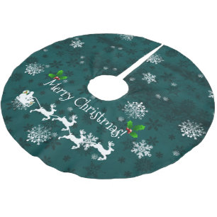 Teal Santa's Sleigh and Reindeer Tree Skirt