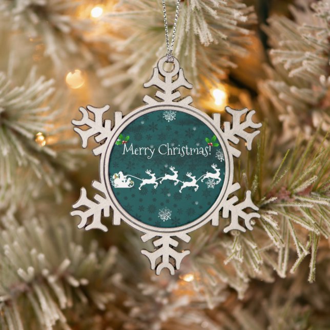 Teal Santa's Sleigh & Reindeer Ornament (Tree)