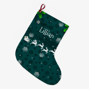 Teal Santa's Sleigh & Reindeer Stocking