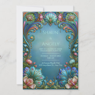 Teal Sapphire Filigree Wedding Invitation