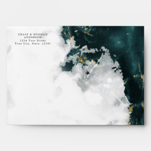 Teal Sapphire Marbled Watercolor Geode Envelope