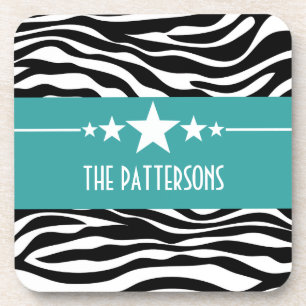 Teal Sassy Star Zebra Coaster Set