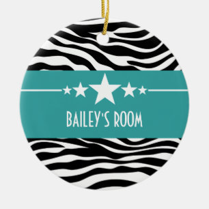 Teal Sassy Star Zebra Ornament