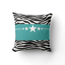 Teal Sassy Star Zebra Pillow