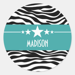 Teal Sassy Star Zebra Stickers