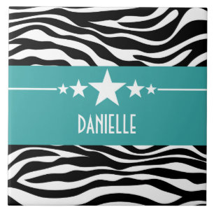 Teal Sassy Star Zebra Tile