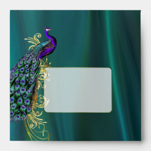 Teal Satin and Peacock Custom Wedding Envelope