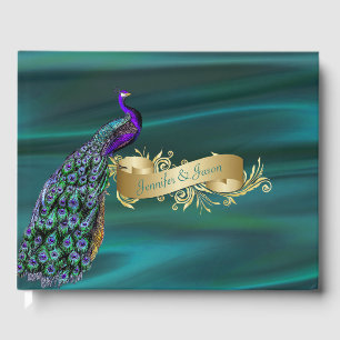 Teal Satin and Peacock Wedding Guest Book