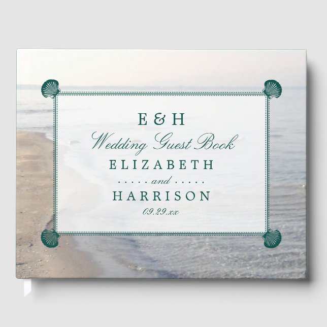 Teal Scallop, Beach Wedding Guest Book (Front)