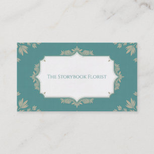 Teal Scallop Frame Symmetrical Leaf Decorative Business Card
