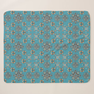 Teal Scandinavian Folk Pattern Snowflakes Sherpa Blanket