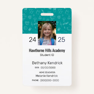 Teal School Icons Homeschool Student ID Badge