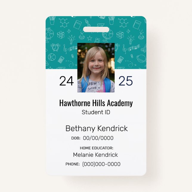 Teal School Icons Homeschool Student ID Badge (Front)