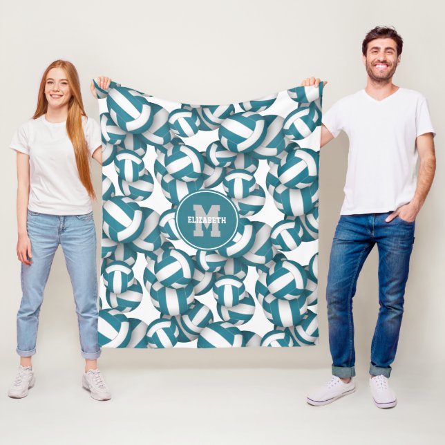 teal school or club team colours volleyballs fleece blanket (In Situ)