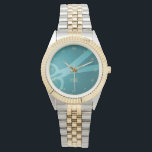 Teal Scissors & Monogram Watch<br><div class="desc">This watch features your monogram and a pair of scissors against a teal green background,  with gold-coloured roman numerals. It makes for a perfect gift for a hair dresser,  hair stylist,  tailor,  and more.</div>