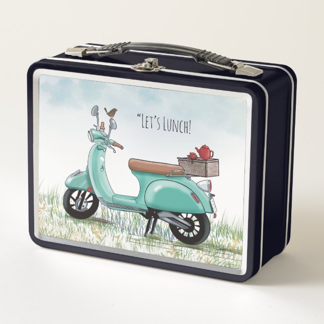 Teal Scooter Metal Lunch Box (Front)