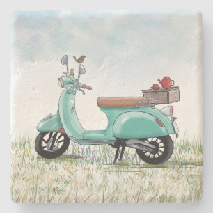 Teal Scooter Stone Coaster