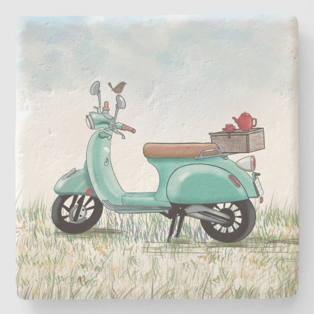 Teal Scooter Stone Coaster (Front)