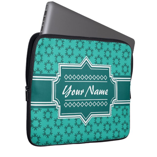 Teal Scribble Hand Hrawn Floral Personalized Laptop Sleeve (Front Right)