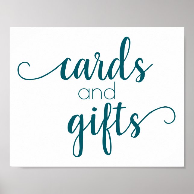 Teal Script | Aqua Blue-Green Cards and Gifts Sign (Front)