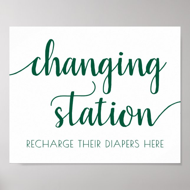 Teal Script | Aqua Blue-Green Changing Station Poster (Front)