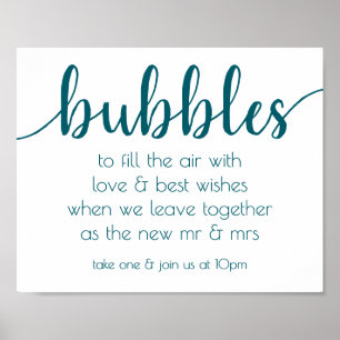 Teal Script Aqua Bubble Wedding Send-Off Favors Poster