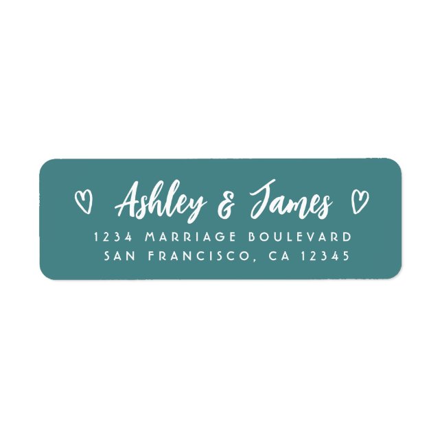 Teal Script Couple Wedding Return Address (Front)
