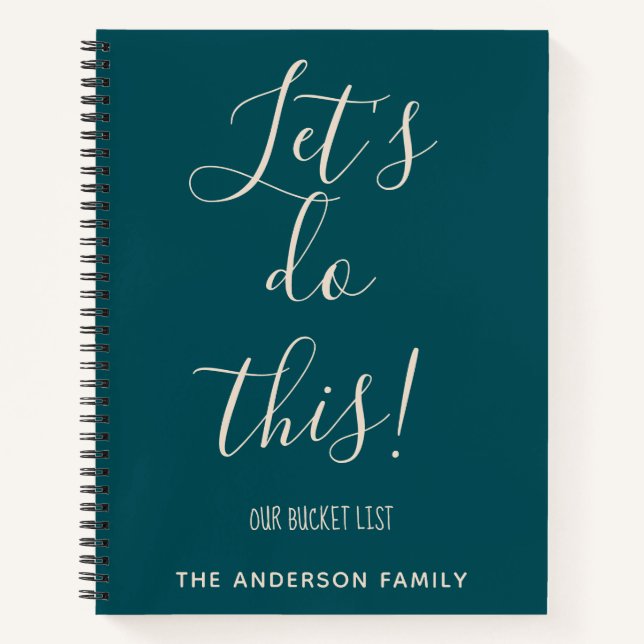 Teal Script Family Bucket List Vacation Planner Notebook (Front)