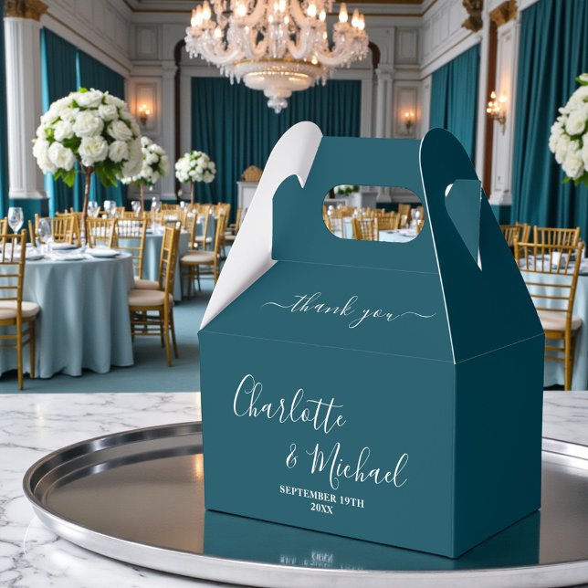 Teal Script Minimalist Wedding Thank You Favour Box (Creator Uploaded)