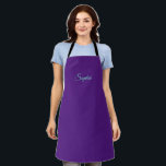 Teal Script Name on Purple Apron<br><div class="desc">Teal script name or monogram on purple background. Click “Edit” to easily change colours and type styles.</div>