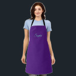 Teal Script Name on Purple Apron<br><div class="desc">Teal script name or monogram on purple background. Click “Edit” to easily change colours and type styles.</div>