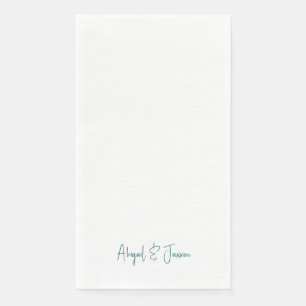 Teal Script Personalized Names Wedding Napkin