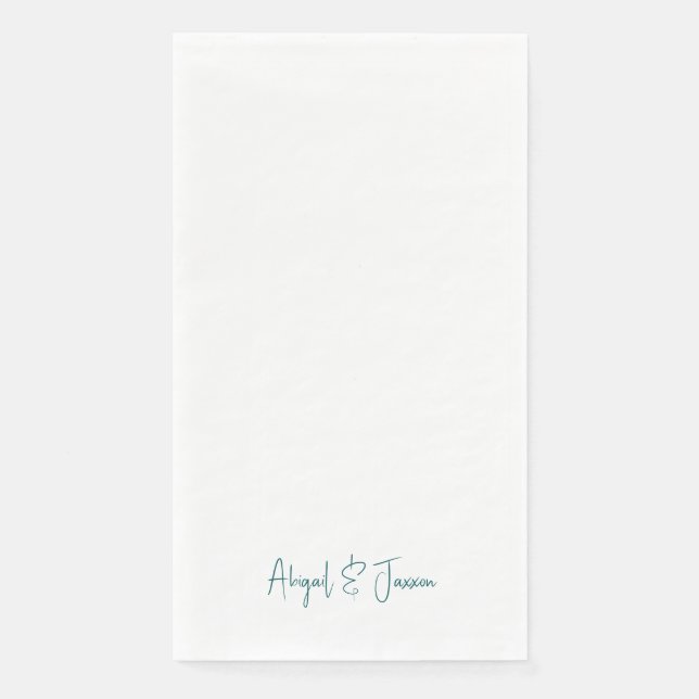 Teal Script Personalized Names Wedding  Napkin (Front)