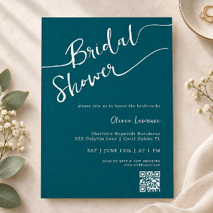 Teal Script QR Bridal Shower Invitation