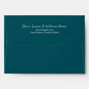 Teal Script Return Address Wedding Envelope