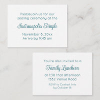 Teal Script Temple Sealing & Meal Invitation
