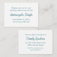 Teal Script Temple Sealing & Meal Invitation