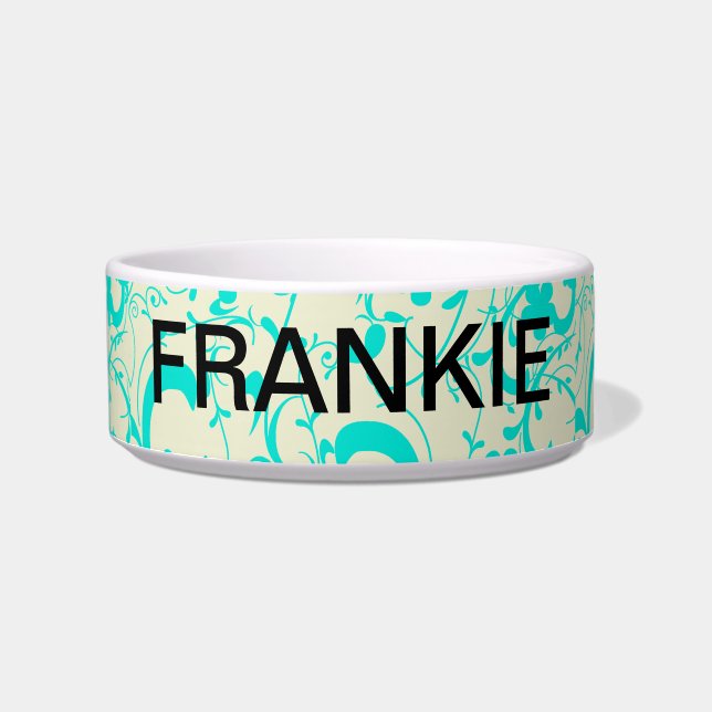 Teal Scrolls and Flourishes Personalised Bowl (Front)