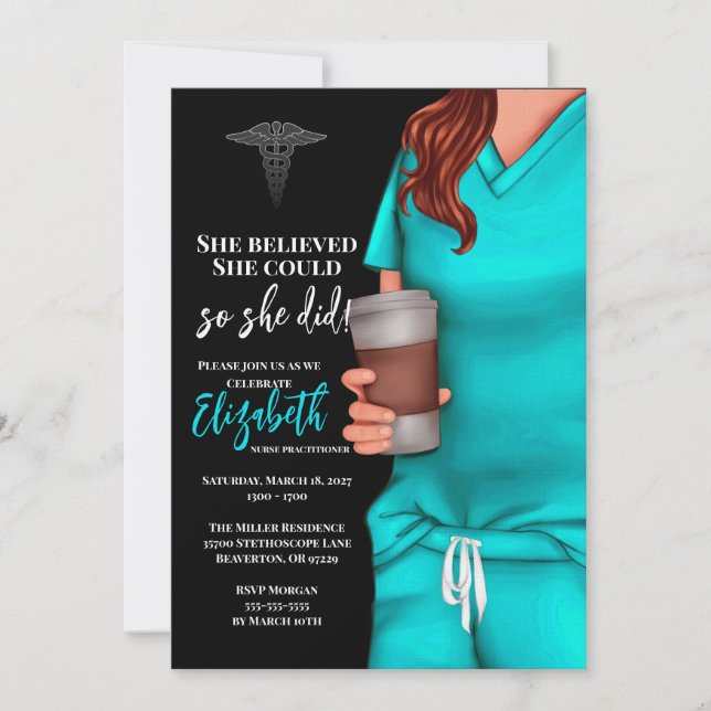 Teal Scrubs Nursing School Graduation Invitation (Front)