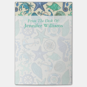 Teal Sea Animals Pattern Add Your Name Post-it Notes