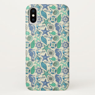 Teal Sea Animals Pattern iPhone X Case