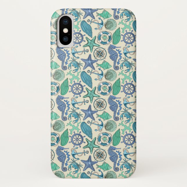 Teal Sea Animals Pattern Case-Mate iPhone Case (Back)