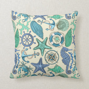 Teal Sea Animals Pattern Cushion