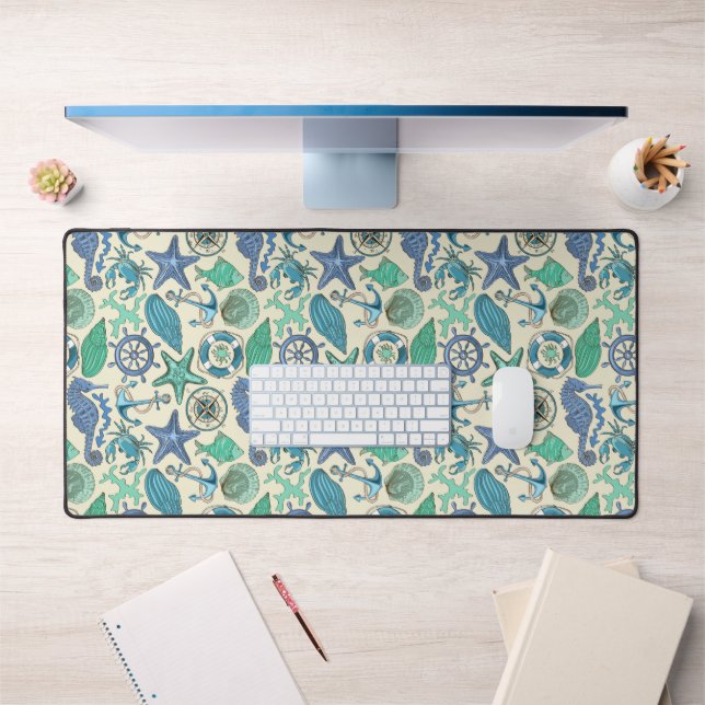 Teal Sea Animals Pattern Desk Mat (Office 1)