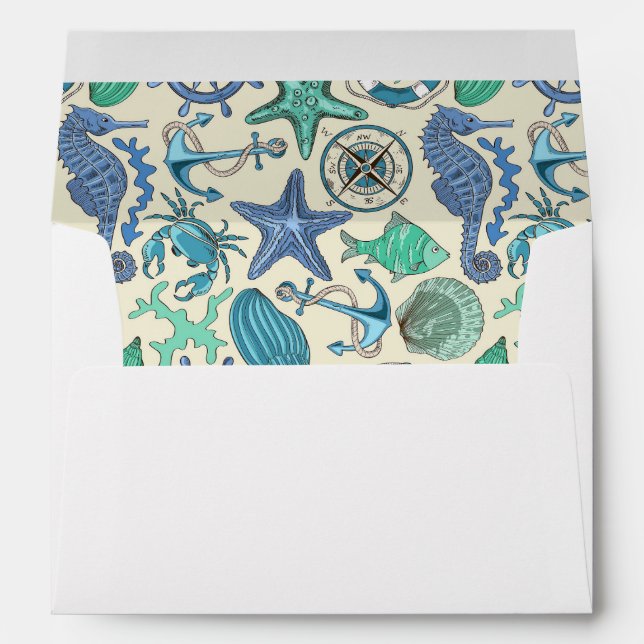 Teal Sea Animals Pattern Envelope (Back (Bottom))