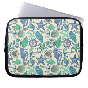 Teal Sea Animals Pattern Laptop Sleeve