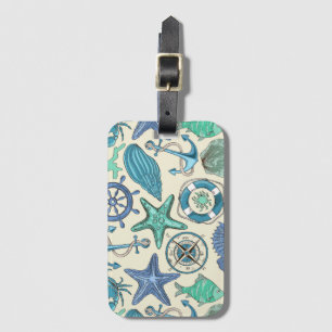 Teal Sea Animals Pattern Luggage Tag
