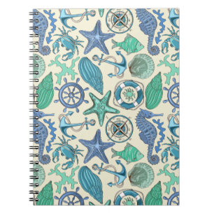Teal Sea Animals Pattern Notebook