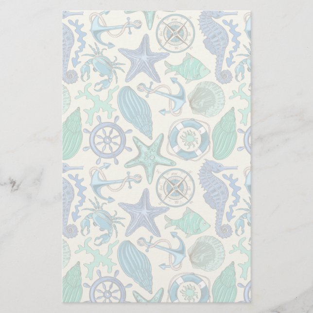 Teal Sea Animals Pattern Stationery (Front)