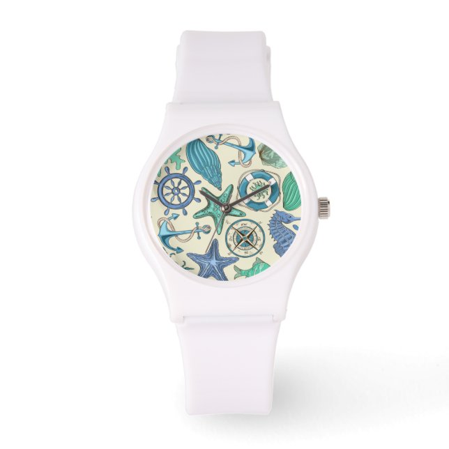 Teal Sea Animals Pattern Watch (Front)